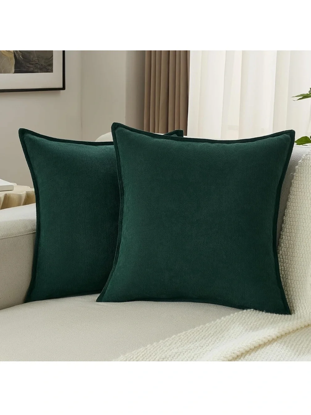 Solid Chenille Throw Pillow Covers 18x18 Inch Soft Edge Decorative 1780/bb8s-1